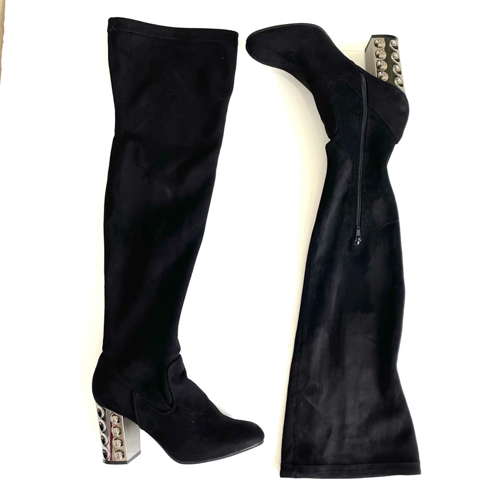 Carlos Santana "Quantum" Black Over The knee Black Suede Boots w/ Silver Heels